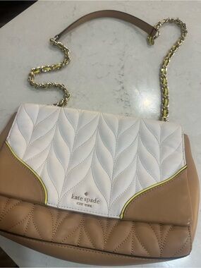 kate spade Two-Tone Quilted Leather Shoulder Bag - White, Tan & Yellow Trim